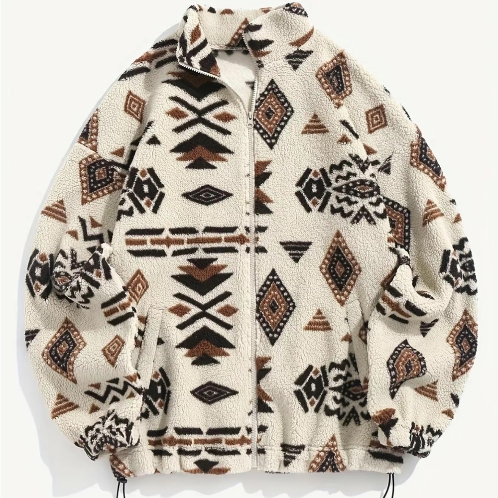 Geometric Pattern Fleece Jacket